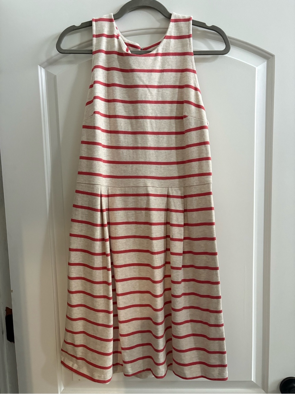 LOFT Cream and Coral Striped A-Line Dress